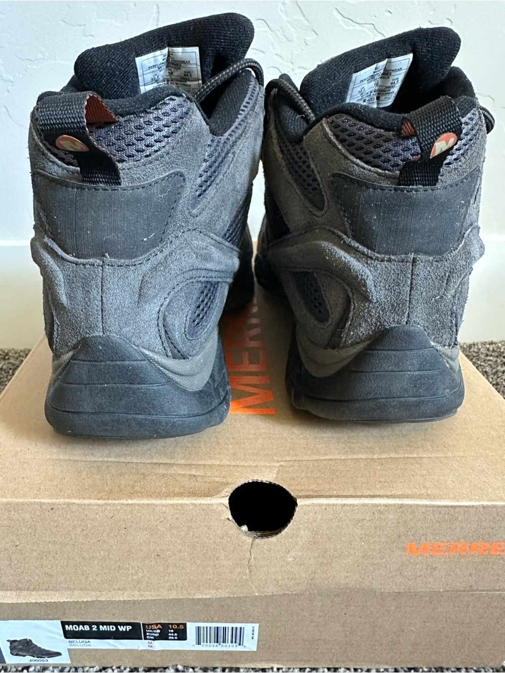 Merrell Men's Moab 2 MID Beluga Waterproof Hiking Boots Size 10.5 - Picture 3 of 13